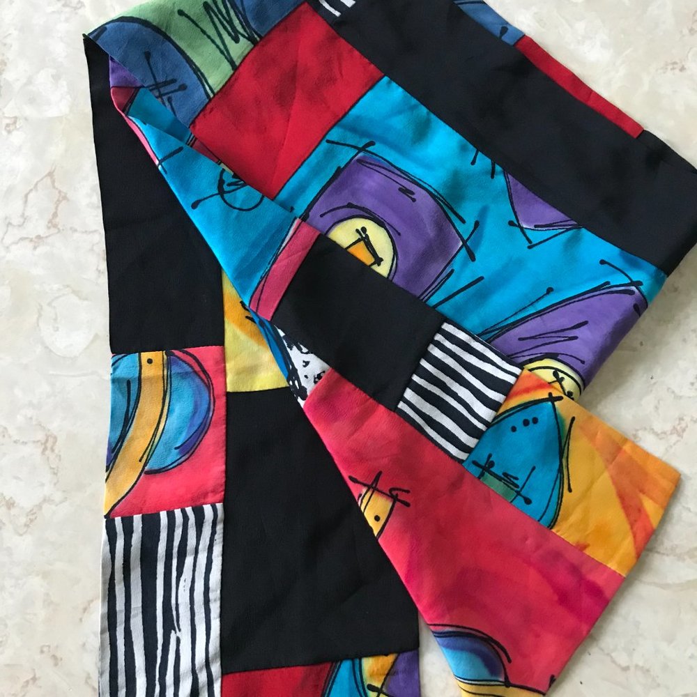 Sandwashed Silk Hand Painted Patchwork Artist Sca… - image 6